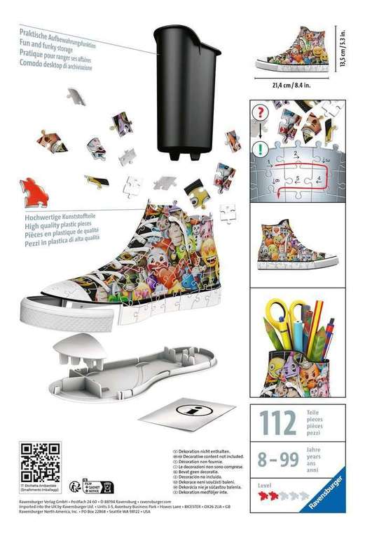 Puzzle 3D Sneaker Ravensburger - Emoji - Pot à crayons - A partir de 8 ans - 108 pièces numérotées à assembler sans colle