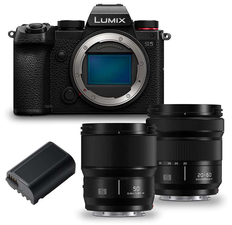 Appareil photo Hybride Panasonic Lumix S5 + 2 Objectifs (S 20-60mm f/3.5-5.6 + S 50mm f/1.8) + 2ème Batterie (Via ODR de 200€)