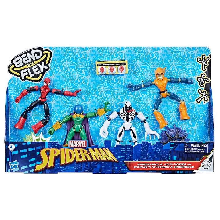 Pack de 4 figurines Marvel Spider-Man Bend and Flex - Spider-Man et Anti-Venom contre Mysterio et Hobgobl
