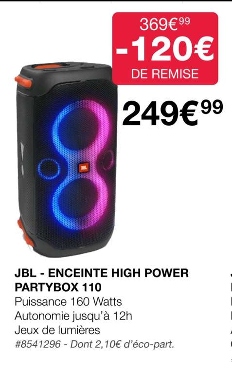 [Carte Costco] Enceinte JBL High Power Partybox 110 - Villebon Sur Yvette (91)