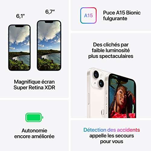 Smartphone 6.1" Apple iPhone 14 - 128 Go, Bleu, Rouge ou Mauve