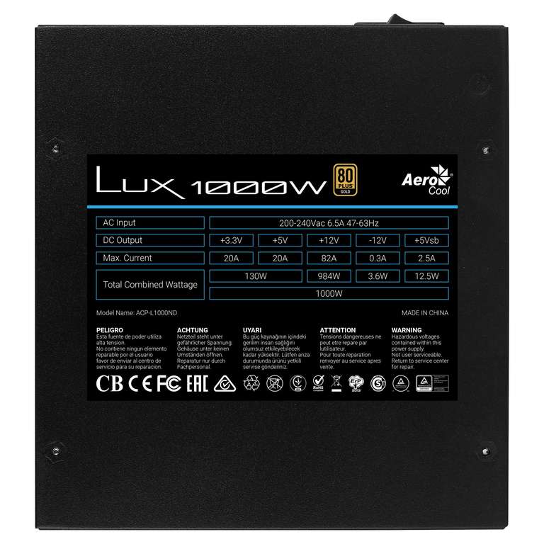 Alimentation PC ATX Aerocool LUX1000 - 1000W, Noir
