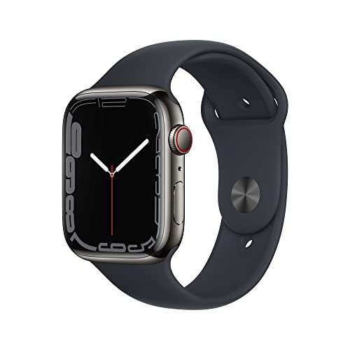 Montre connectée Apple Watch Series 7 (GPS + Cellular) - Acier Inoxydable, Graphite, 45 mm, Bracelet Sport Bleu Minuit