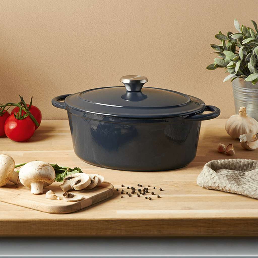 Cocotte En Fonte émaillée Overmont 26 Cm - Passe Au Four Jusqu'à 260°C - Idéale Pour Mijotés, Soupes Et Pain
