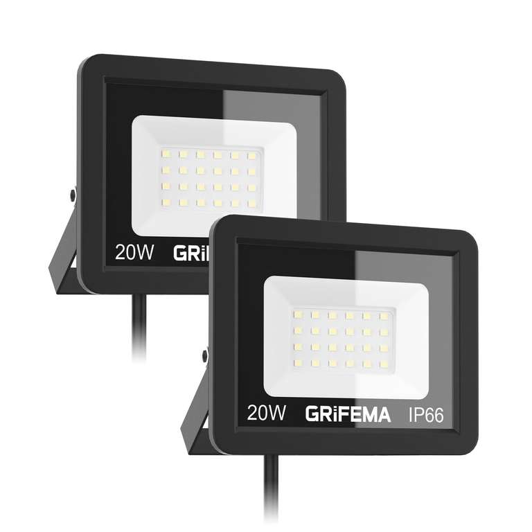 PICAA Lot De 2 Projecteurs LED Extérieur 20W - IP66 Etanche 2000LM - Spot LED Puissant Blanc Chaud 3500K Pour Jardin, Garage, Patio