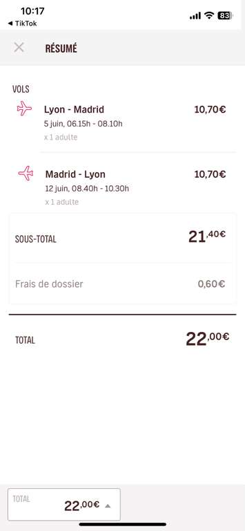 Sélection de vols à partir de 11€ - Ex: Aller/Retour Lyon (LYS) <> Madrid (MAD) du 5/06 au 12/06 à 22€