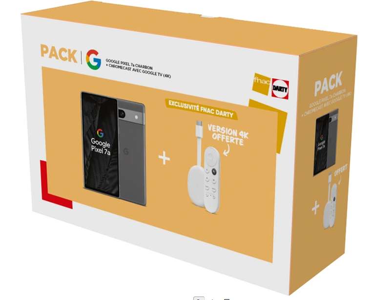 Google Pack Pixel 7a 128Go Charbon 5G + ChromeCast TV 4K (valeur 59.99€)