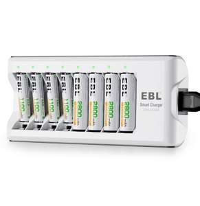 Chargeur de Piles 8 Slots EBL - avec 4 Piles Rechargeables AA 2800mAh et 4 Piles AAA 1100mAh Ni-MH (Via Coupon - Vendeur Tiers)