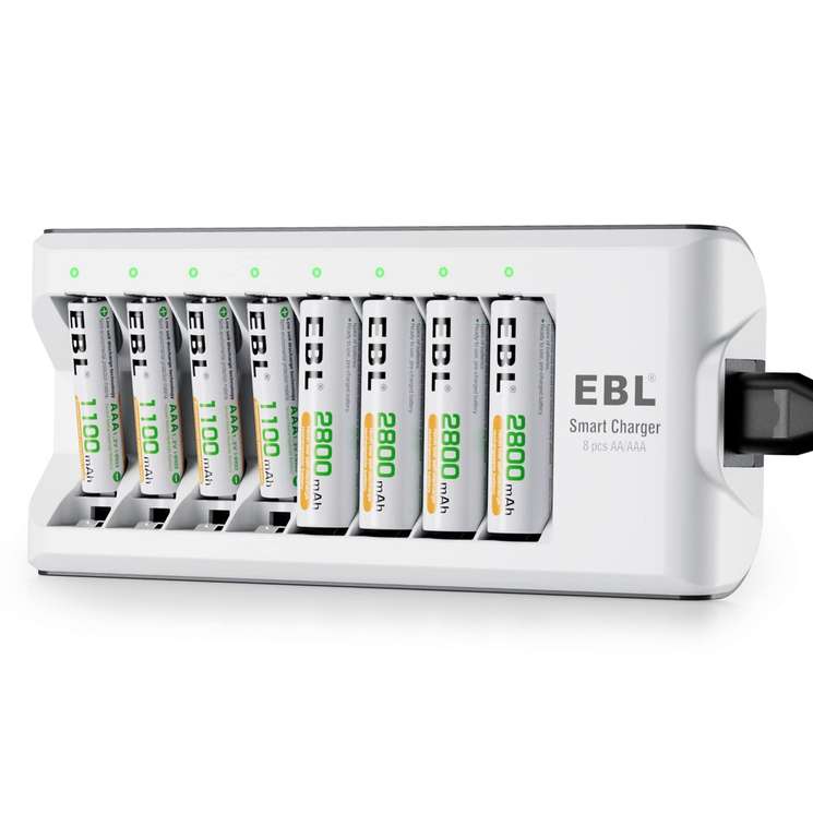 Chargeur de Piles 8 Slots EBL - avec 4 Piles Rechargeables AA 2800mAh et 4  Piles AAA 1100mAh Ni-MH (Via Coupon - Vendeur Tiers) –