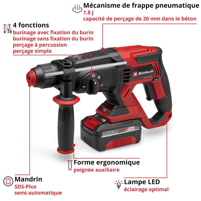 Einhell Marteau perforateur TE-RH 38 E (1050 W, Mandrin SDS-MAX, Livré en coffret avec une butée Einhell Marteau perforateur TE-RH 38 E (1050 W, Mandrin SDS-MAX, Livré en coffret avec une butée