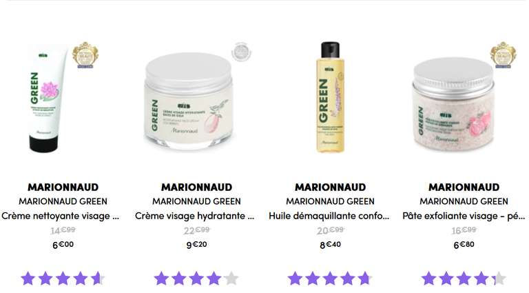 60% de remise sur une sélection de produits Marionnaud Green - Ex: Baume visage réconfortant - Beurre d'Amande douce - 50 ml