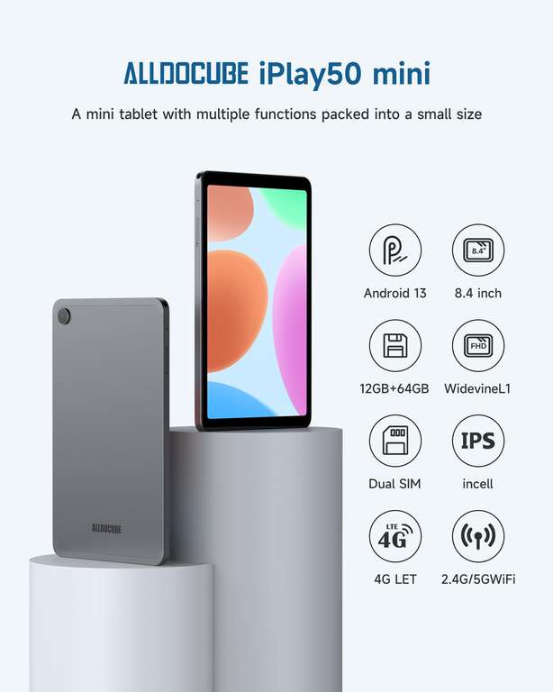 Tablette 8.4" Alldocube iPlay 50 - 4 Go de Ram, 64 Go ROM, 4G LTE Widevine L1 (vendeur tiers)