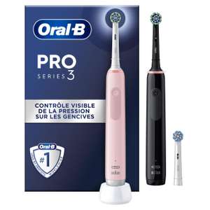 Lot de 2 Brosses À Dents Électriques Oral-B Pro 3 3900N - Noir et rose + 3 Brossettes (via ODR 20€)