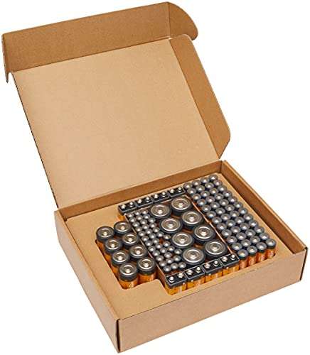 Pack de démarrage avec 108 piles alcalines Amazon basics - 48 AA + 36 AAA + 8 C + 8 D + 8 9 V