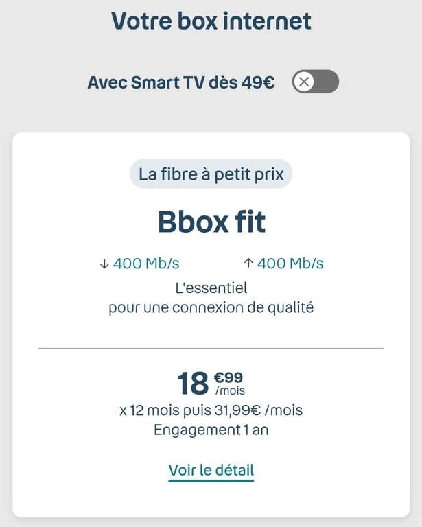 Abonnement Fibre Bbox Fit + Forfait Mobile 5G Appels/SMS/MMS illimités + 100Go de données mobiles pendant un an puis 62,98€/mois