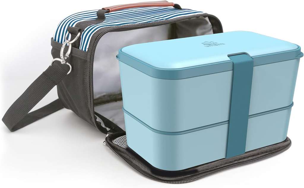 Boîte Bento 1600ml Avec Sac Isotherme - Compartiments Amovibles - Micro-ondable - Bleu