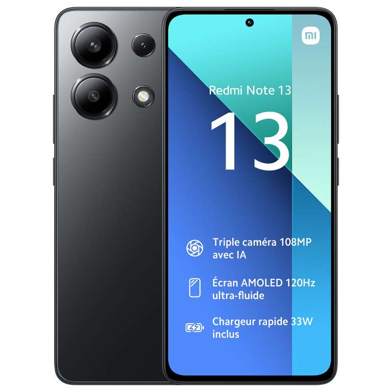 Smartphone 6.67" Xiaomi Redmi Note 13 4G - Full HD+ AMOLED, 120Hz, Snapdragon 685, RAM 8Go, 256Go, Caméra 108MP (Entrepôt France)