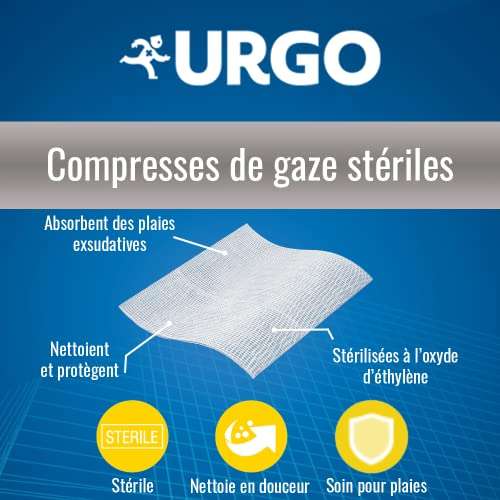 Boîte de 25 sachets de 2 compresses stériles de gaz Urgo - 7,5cm x 7,5cm