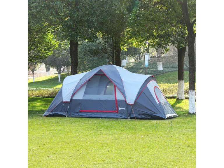 Tente de camping familiale 5-6 pers. - Grande porte + 3 fenêtres, dim. 4,55L x 2,3l x 1,8h m, fibre verre polyester, Oxford