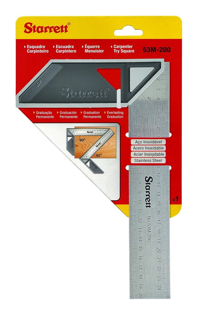 Équerre de Menuisier Starrett K53M-200-S - pour Travail du Bois, Équerre Métrique de 200mm