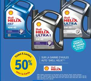 50% remboursés sur la carte de fidélité sur toute la gamme d'huile moteur Shell Helix - en magasins E.Leclerc L'Auto participants