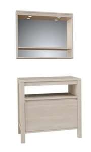 Meubles de Salle de Bain Luna - L 80 cm 1 tiroir + Miroir - Décor chêne blanchis