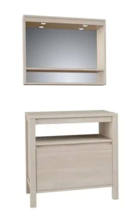 Meubles de Salle de Bain Luna - L 80 cm 1 tiroir + Miroir - Décor chêne blanchis