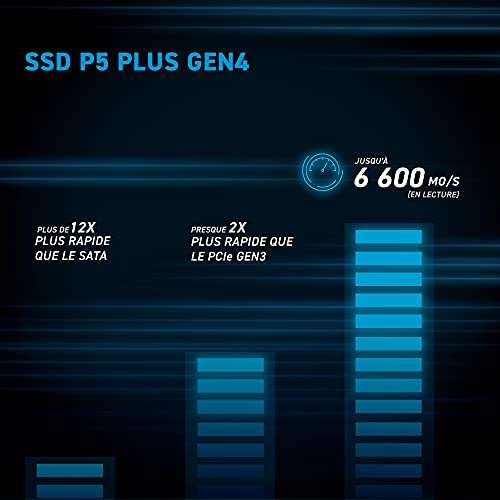 SSD interne M.2 NVMe 4.0 Crucial P5 Plus (CT1000P5PSSD8) - 1 To, Compatible PS5, jusqu'à 6600Mo/s