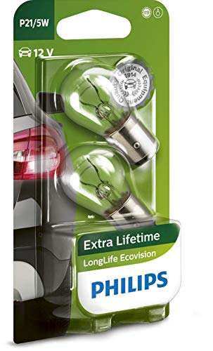 Lot de 2 Lampes de signalisation Philips Longlife Ecovision P21/5W