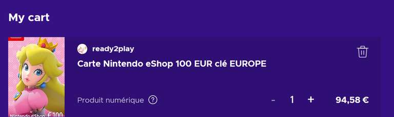 Carte Nintendo eShop 100€ (dématérialisé)