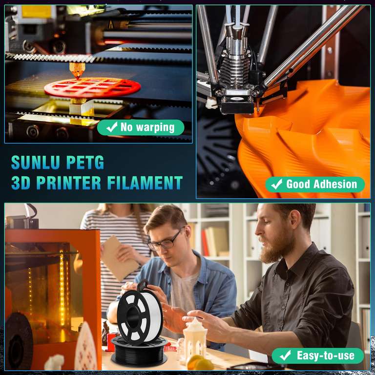 Lot de 3 Bobines de Filament pour Imprimante 3D Sunlu Petg - 1.75mm, Noir+Blanc+Gris, 3KG (13,60€/kg) (Vendeur Tiers)