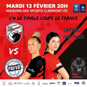 Billet pour le match de volley-ball féminin VBCC Chamalières/Pays d'Aix Venelles (1/4 de finale Coupe de France) - Clermont-Ferrand (63)