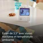 Babyphone vidéo Philips Avent - écran de 3,5", zoom x4, vision nocturne, audio bidirectionnel, berceuses, température ambiante