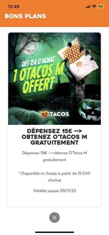 Offre O'Tacos Back2School : Une promotion par jour - Ex : 1 tacos L acheté  = un tacos M offert (via l'application) –