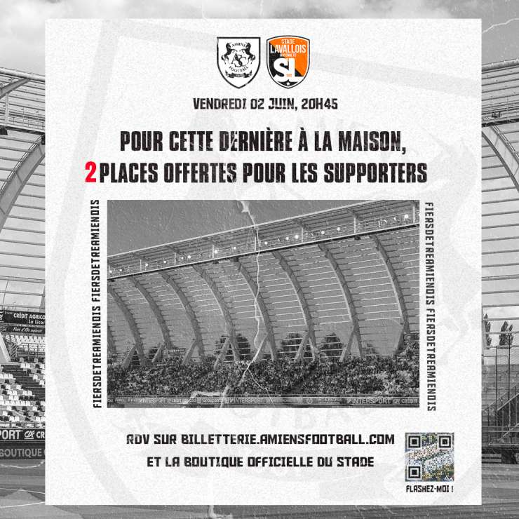 2 billets gratuits pour la rencontre Amiens SC - Stade Lavallois le 02 juin à 20h45 - Amiens (80)