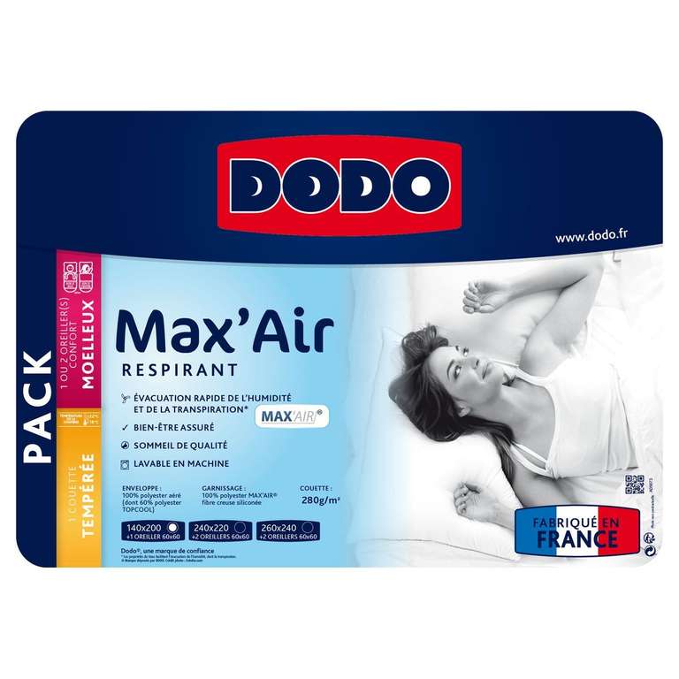 Pack Dodo - Couette 280 g/m² + oreiller Max' Air - 140x200cm