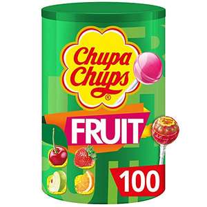 Tube 100 Sucettes Aux Fruits Chupa Chups (1,2 KG) - Parfums Pomme, Fraise, Orange, Cerise