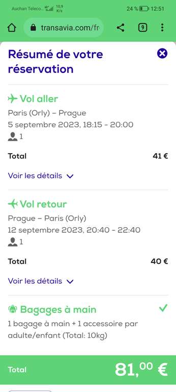 Vol Aller/Retour Paris (ORY) <-> Prague (PRG) République tchèque du 5 au 12 septembre via la compagnie transavia (bagage cabine inclus)