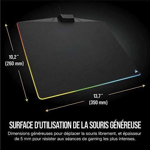Tapis de Souris Corsair MM800 RGB Polaris Gaming - Moyen, 15 Zones RGB, Surface Dure