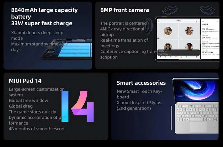 Tablette 11" Xiaomi Mi Pad 6 - 8/128 Go, Snapdragon 870, 11 pouces, écran 144Hz, 8840mAh