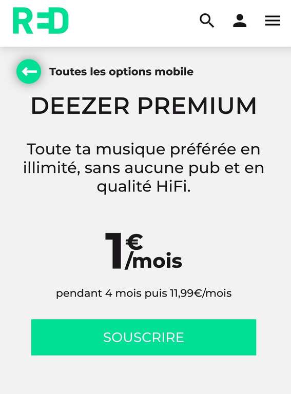 [Clients Red] [ancien ou nouveau client Deezer]Deezer premium 1€ par mois pendant 4 mois, sans engagement