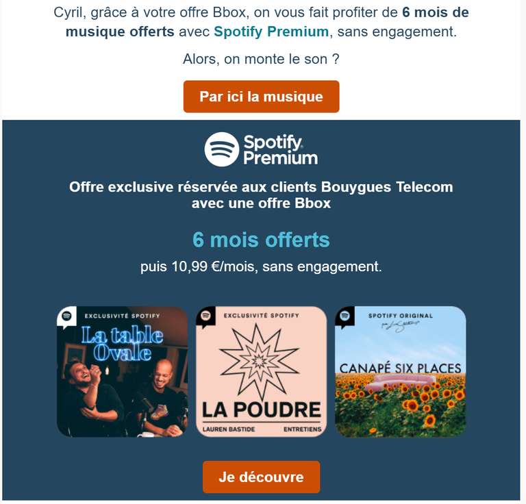 [Clients Bouygues Telecom - BBOX] 6 mois offerts pour découvrir Spotify Premium