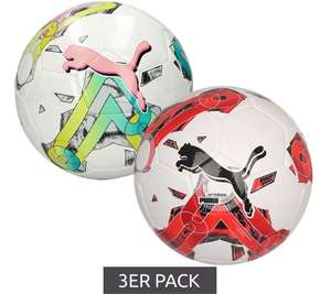 Pack de 3 ballons d'entraînement de football Puma Orbita 6 MS avec valve Puma Air Lock 083787 - Taille 3 ou 5, blanc/rouge ou blanc/coloré