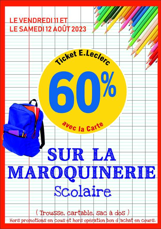 60% cagnotés sur la carte fidélité sur la maroquinerie scolaire - Hazebrouck (59)