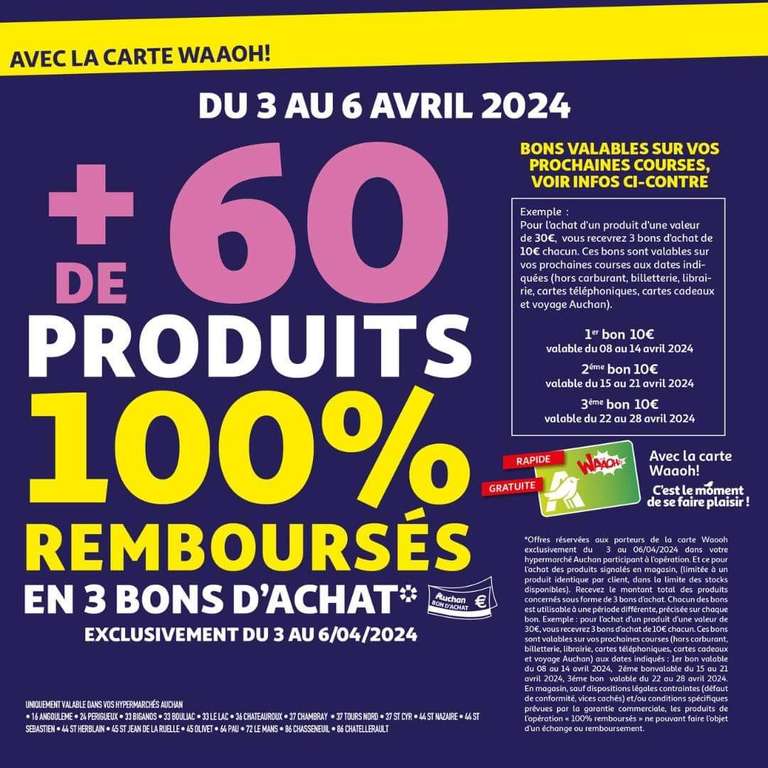 Plus de 60 articles 100% remboursé en 3 bons d'achat - Auchan Saint Nazaire (44)