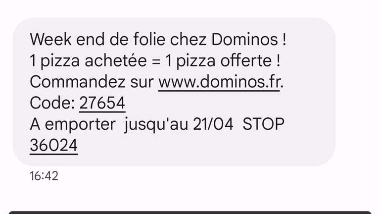 1 pizza acheté 1 pizza offerte à emporter - Domino's de Cholet (49)