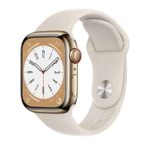 Montre connectée Apple Watch Series 8 GPS + Cellular - Boîtier en acier inoxydable doré - 41mm avec Bracelet Sport