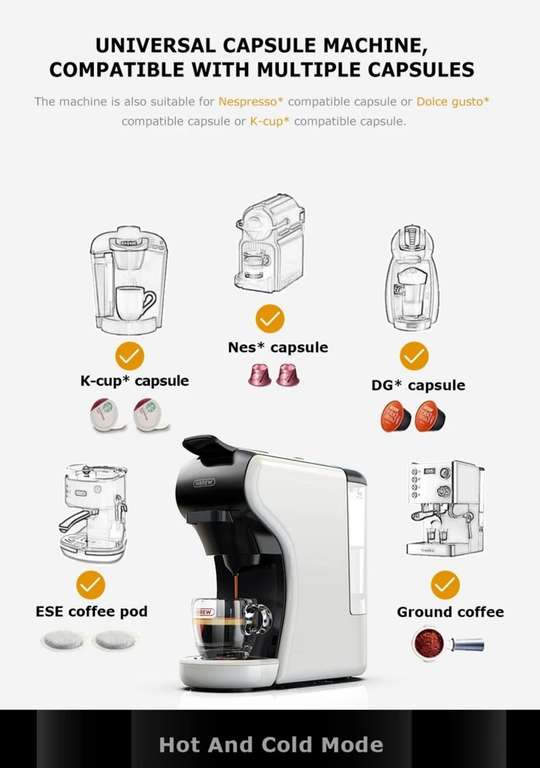 Machine à café expresso Hi Brew H1A 4 EN 1 19 bars compatible avec le café moulu Dolce Gusto' Nespresso et ese - Blanc (Stock Europe)