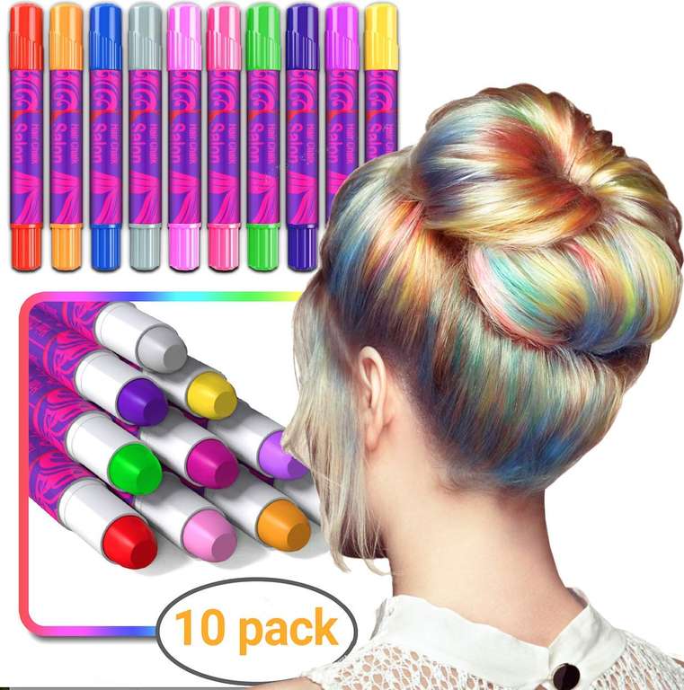 Colorant Capillaire Deluxe : 10 stylos lavables pour filles, idéal pour le carnaval, enfants de 3 à 10 ans (vendeur tiers)