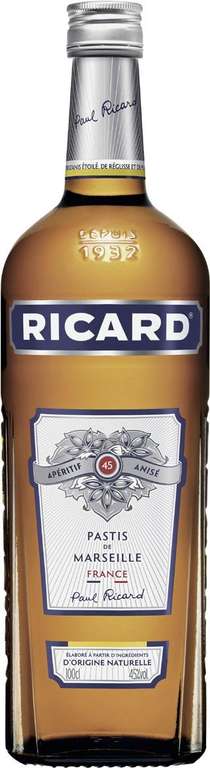 Bouteille de pastis Ricard - 1L (via 6,66€ sur carte fidélité)